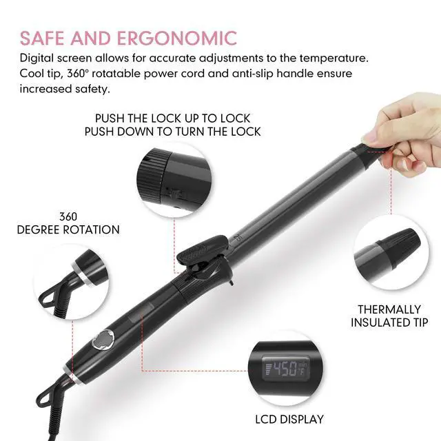 Alt view image 3 of 7 - 1 1/4 Inch Curling Iron with Clipped Tourmaline Ceramic Barrel Professional 1.25 Inch Hair Curler up to 450°F Dual Voltage for Traveling 60 Mins Auto Off Suit for Different Hairstyle