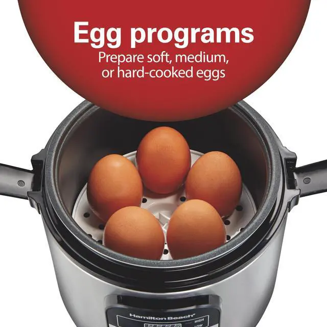 Alt view image 4 of 7 - Digital Programmable Rice Cooker & Food Steamer, with Slow Hard-Boiled Egg Functions, Egg/Steam Tray, Small & Compact, 6 Cups Cooked (3 Uncooked), Stainless Steel (37524)