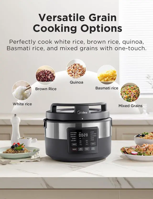Alt view image 2 of 7 - Rice Cooker for 8-Cups Uncooked Rice with 10 Multifunction Cooking Programs Including Sauteing, Steaming, and Simmering, Features a Non-Stick Inner Pot with Handles and Glass Lid