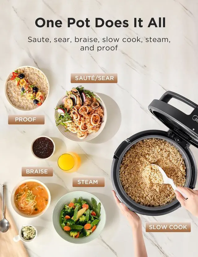 Alt view image 5 of 7 - Rice Cooker for 8-Cups Uncooked Rice with 10 Multifunction Cooking Programs Including Sauteing, Steaming, and Simmering, Features a Non-Stick Inner Pot with Handles and Glass Lid