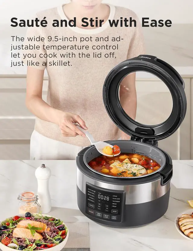 Alt view image 6 of 7 - Rice Cooker for 8-Cups Uncooked Rice with 10 Multifunction Cooking Programs Including Sauteing, Steaming, and Simmering, Features a Non-Stick Inner Pot with Handles and Glass Lid