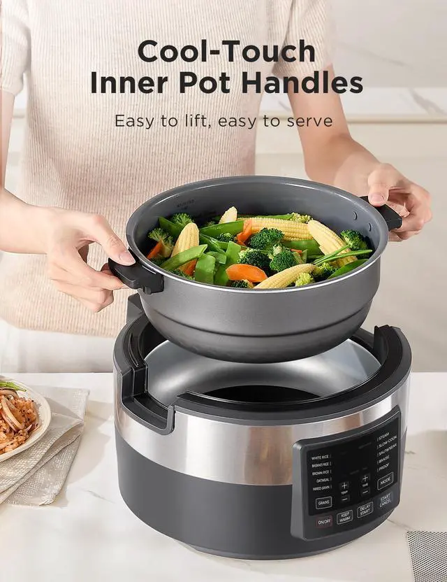 Alt view image 7 of 7 - Rice Cooker for 8-Cups Uncooked Rice with 10 Multifunction Cooking Programs Including Sauteing, Steaming, and Simmering, Features a Non-Stick Inner Pot with Handles and Glass Lid
