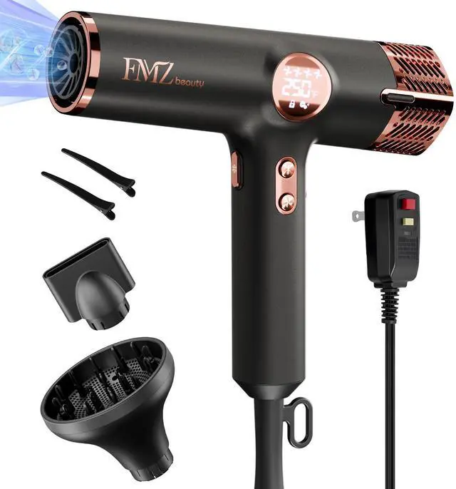 Main image of Professional Ionic Hair Blow Dryer Smart Display with Diffuser, 1875W High Speed Powerful BLDC Motor for Fast Drying, Mini Portable Lightweight Quiet, Curly Hairdryer for Men Women Salon Travel