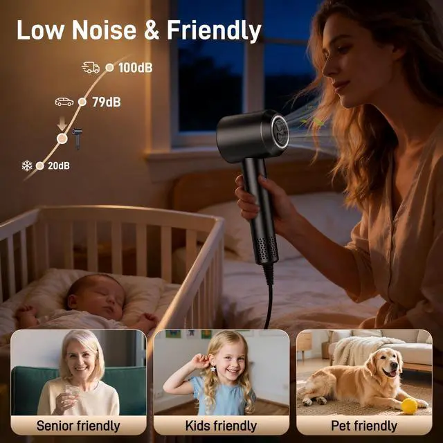 Alt view image 6 of 7 - Hair Dryer, 180,000 RPM High-Speed Ionic Blow Dryer with Brushless Motor, 500 Million Negative Ions, LED Display, Low-Noise Professional Hairdryer for Fast Drying, Magnetic Diffuser for Home & Travel