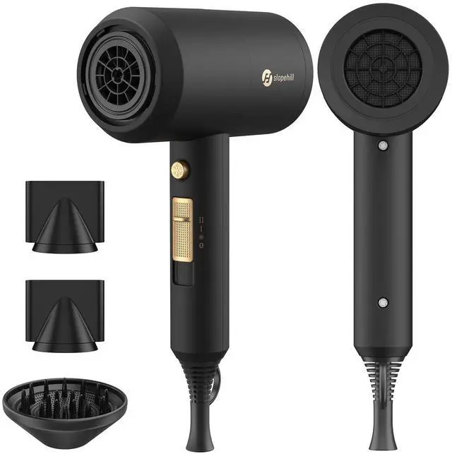 Main image of Professional Ionic Hair Dryer, Powerful 1800W Fast Drying Low Noise Blow Dryer with 2 Concentrator Nozzle 1 Diffuser Attachments for Home Salon Travel (Black)