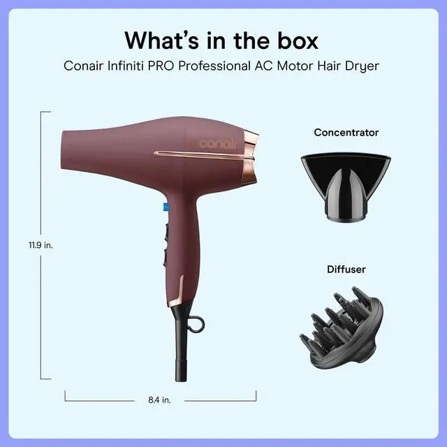 Alt view image 7 of 7 - Hair Dryer with Diffuser & Concentrator, 1875W AC Motor, Plum