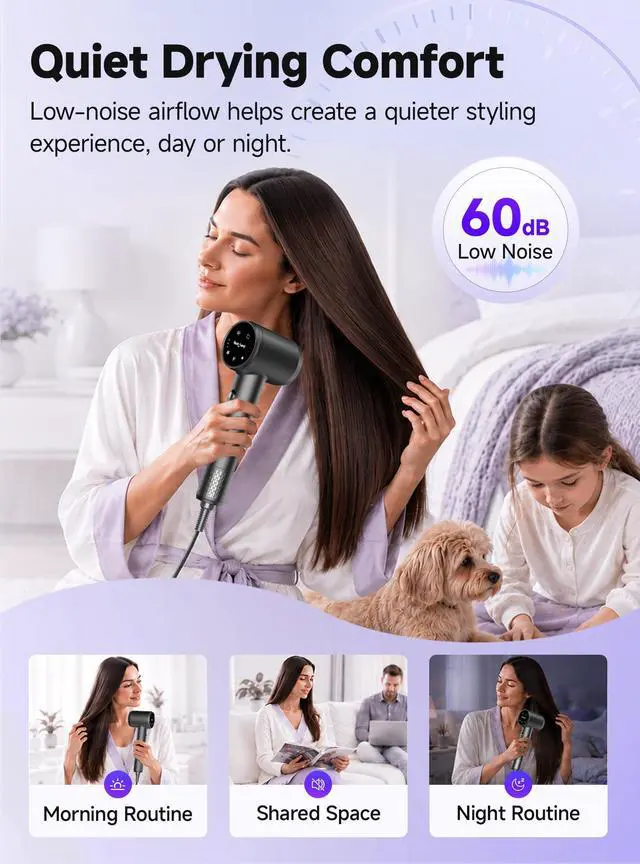 Alt view image 7 of 7 - Hair Dryer, Professional Ionic Hair Dryer for Fast Drying, Low Noise and Quiet, Lightweight, 600 Million Negative Ions, High-Speed Hair Blow Dryer Without Hair Damage for Women, Men, Travel, Salon