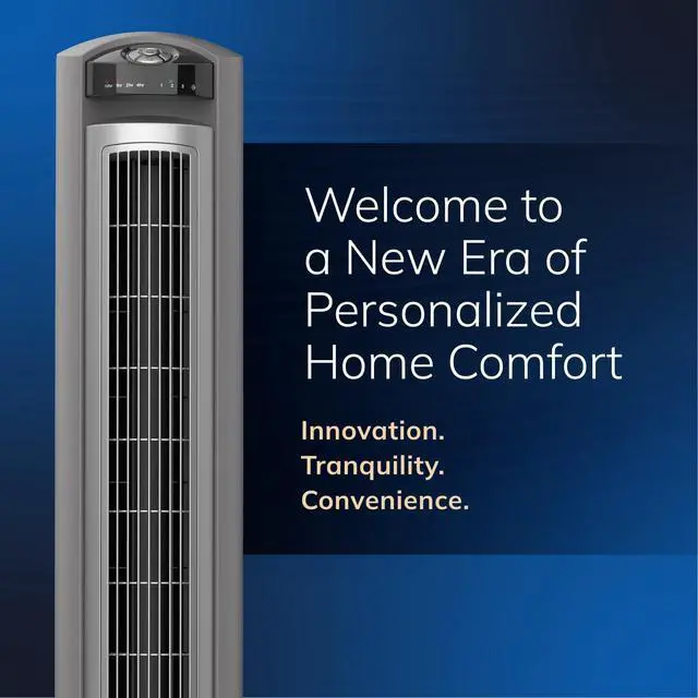 Alt view image 7 of 7 - Oscillating Tower Fan with Remote - Quiet Standing Fan for Bedroom, Office, and Home - 3 Speeds - Powerful Cooling Air - T42951 - 42" Tall - Silver
