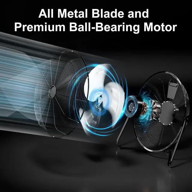 Alt view image 6 of 7 - 20 Inch High Velocity Heavy Duty Fan, Metal Industrial Floor Fan with Wall-Mounting System, 3 Speed Garage Cooling Fans with 360° Adjustbale Tilting for Warehouse,Workshop and Factory, Black
