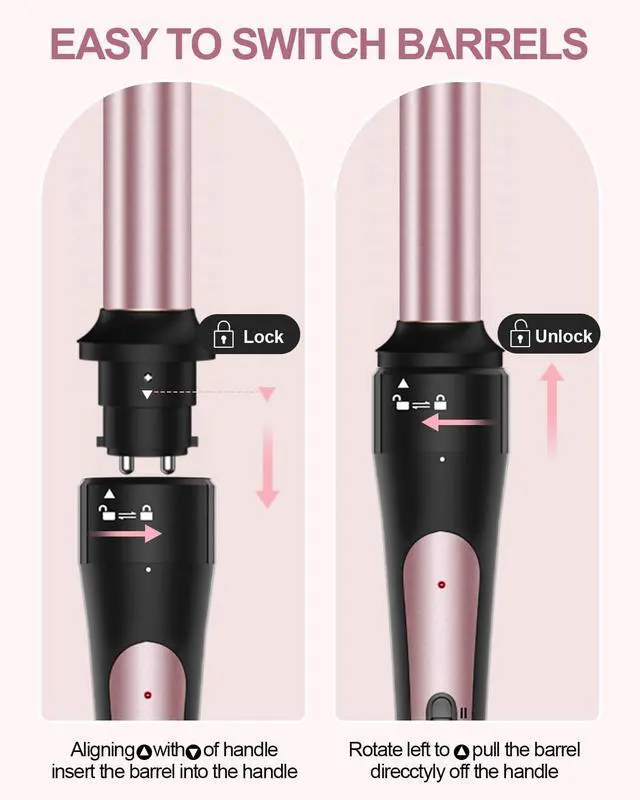 Alt view image 5 of 7 - 6 in 1 Curling Iron, Curling Wand Set with Thermal Brush (1.5inch) & 1inch Bubble Wand Curler and 3 Interchangeable Ceramic Barrel (0.35"-1.25"), Instant Heat Up with Comb & Protective Glove & 2 Clip