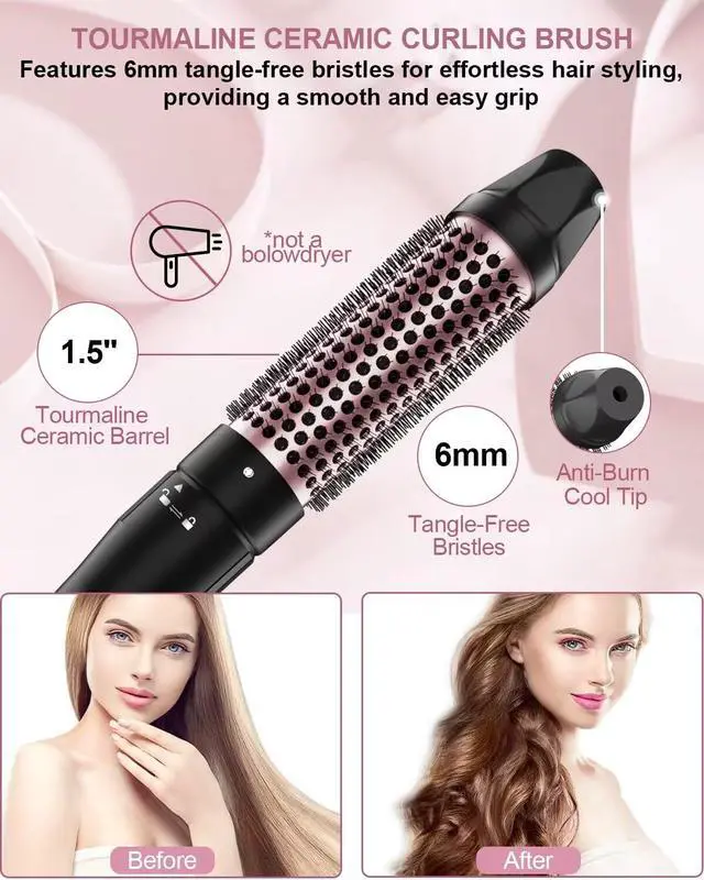 Alt view image 3 of 7 - 6 in 1 Curling Iron, Curling Wand Set with Thermal Brush (1.5inch) & 1inch Bubble Wand Curler and 3 Interchangeable Ceramic Barrel (0.35"-1.25"), Instant Heat Up with Comb & Protective Glove & 2 Clip