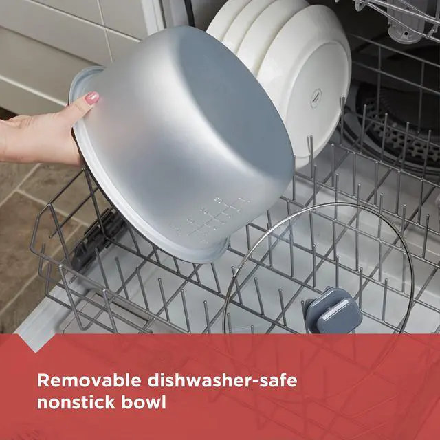 Alt view image 6 of 7 - Rice Cooker 6-Cup (Cooked) with Steaming Basket, Removable Non-Stick Bowl, White