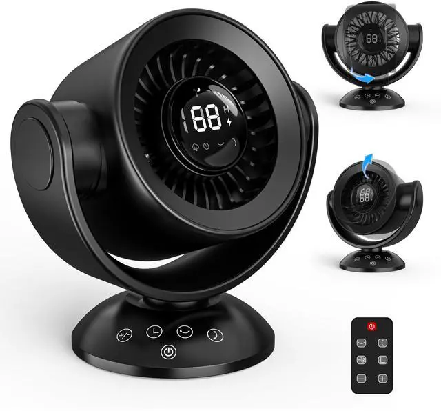 Main image of Fan for Bedroom,Desk Fans,Air Circulator Fan with Remote, 90°Vertical +120°Auto Oscillating,100 Speeds, 10H Timer, 25dB Quiet Fan,Digital Display Rechargeable USB, for Home Office TravelBlack