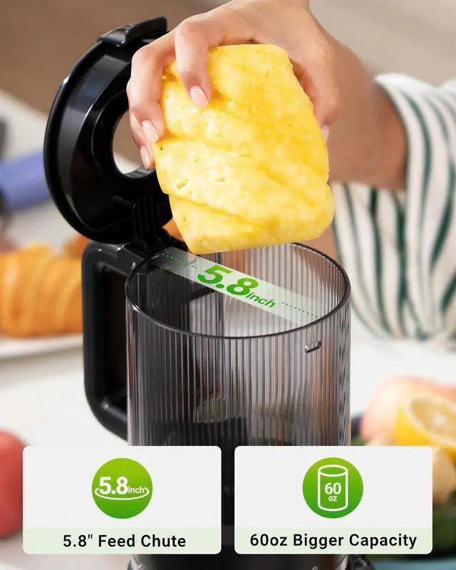 Alt view image 2 of 7 - Juicer Machines, Cold Press Juicer with 5.8" Extra Large Feed Chute Fit Whole Fruits & Vegetables Easy to Clean, High Juice Yield, BPA Free (Black)