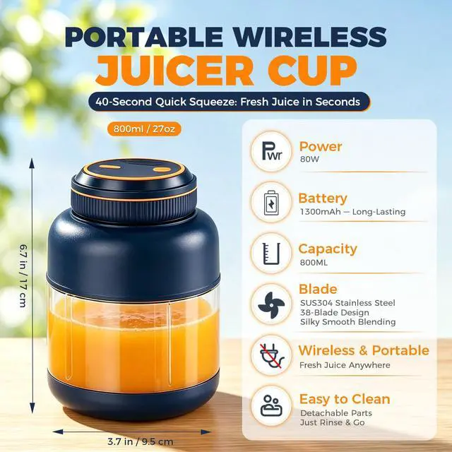 Alt view image 2 of 6 - Portable Wireless Juicer Cup, 38 Blades USB Rechargeable Blender