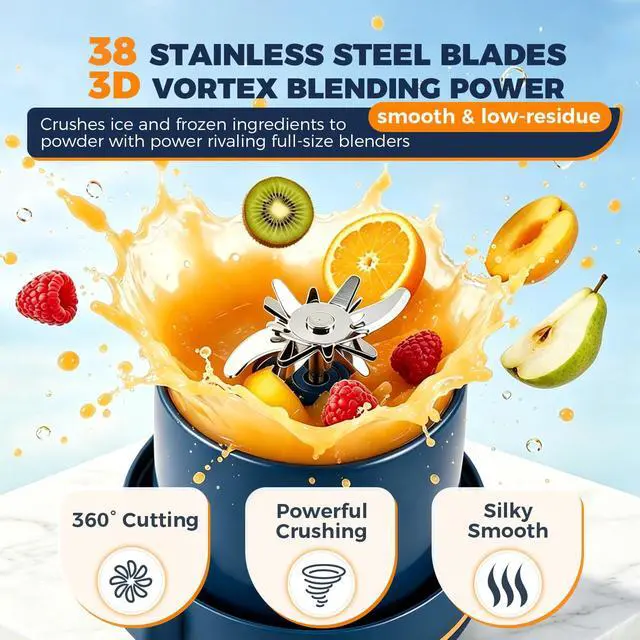 Alt view image 3 of 6 - Portable Wireless Juicer Cup, 38 Blades USB Rechargeable Blender