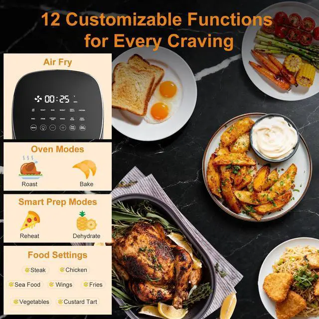 Main image of Air Fryer with Viewing Window 6QT,12 Cooking Presets,AirFry,Roast,Bake,Reheat,Dehydrate, 1700W Fast Even Heating, Max 400°F, Nonstick Basket Dishwasher Safe,for Families and Party