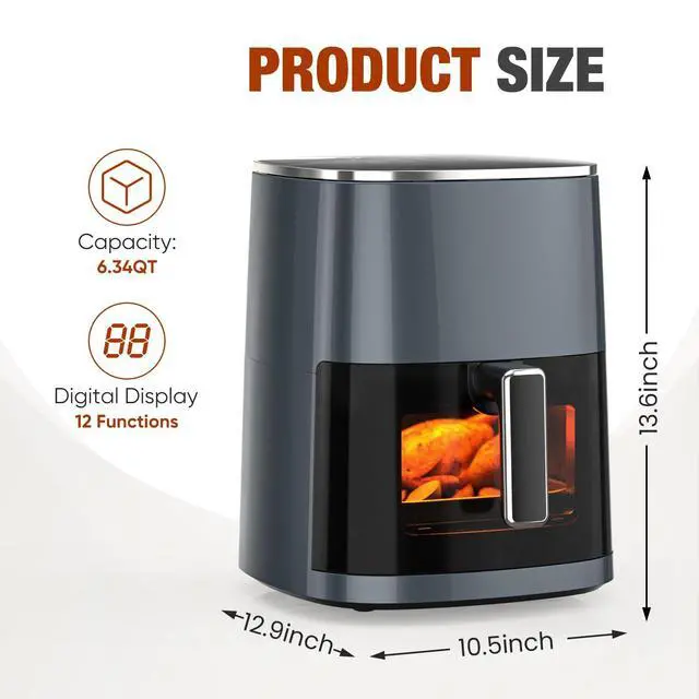Alt view image 2 of 6 - Air Fryer 6 Quarts with Window, 12-in-1 Square Airfryer Oven for Family, 400°F Rapid Air Crispy Technology, Roast Bake Dehydrate, Nonstick & Easy-Clean Basket