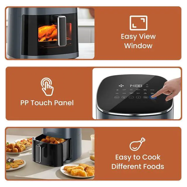 Alt view image 3 of 6 - Air Fryer 6 Quarts with Window, 12-in-1 Square Airfryer Oven for Family, 400°F Rapid Air Crispy Technology, Roast Bake Dehydrate, Nonstick & Easy-Clean Basket