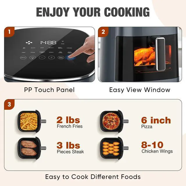 Alt view image 4 of 6 - Air Fryer 6 Quarts with Window, 12-in-1 Square Airfryer Oven for Family, 400°F Rapid Air Crispy Technology, Roast Bake Dehydrate, Nonstick & Easy-Clean Basket