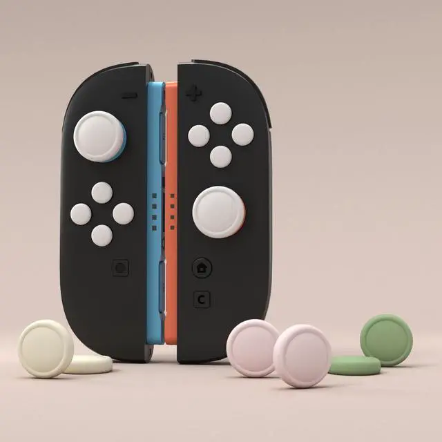 Alt view image 2 of 7 - Button Caps + Thumb Grip Set for Nintendo Switch 2, 8 Silicone Colorful ABXY Directional Button Covers & 4 Joystick Caps for Joycon - White & Pink & Antique Yellow & Matcha Green