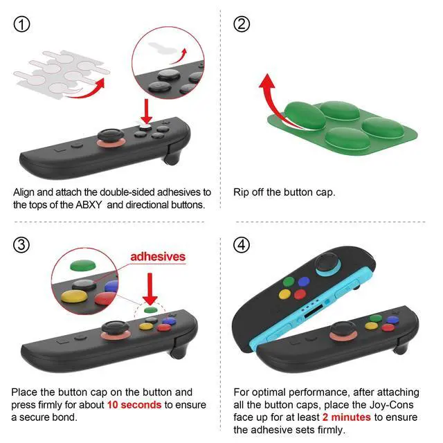 Alt view image 4 of 7 - Button Caps + Thumb Grip Set for Nintendo Switch 2, 8 Silicone Colorful ABXY Directional Button Covers & 4 Joystick Caps for Joycon - White & Pink & Antique Yellow & Matcha Green