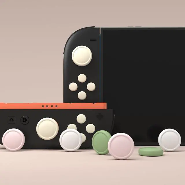 Alt view image 3 of 7 - Button Caps + Thumb Grip Set for Nintendo Switch 2, 8 Silicone Colorful ABXY Directional Button Covers & 4 Joystick Caps for Joycon - White & Pink & Antique Yellow & Matcha Green