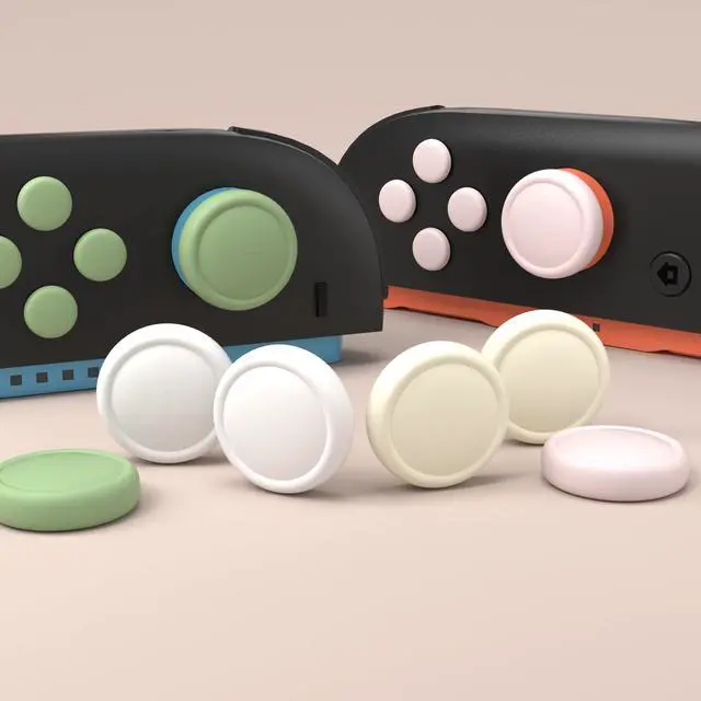 Alt view image 5 of 7 - Button Caps + Thumb Grip Set for Nintendo Switch 2, 8 Silicone Colorful ABXY Directional Button Covers & 4 Joystick Caps for Joycon - White & Pink & Antique Yellow & Matcha Green