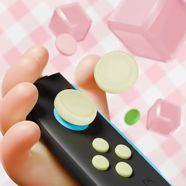 Alt view image 6 of 7 - Button Caps + Thumb Grip Set for Nintendo Switch 2, 8 Silicone Colorful ABXY Directional Button Covers & 4 Joystick Caps for Joycon - White & Pink & Antique Yellow & Matcha Green