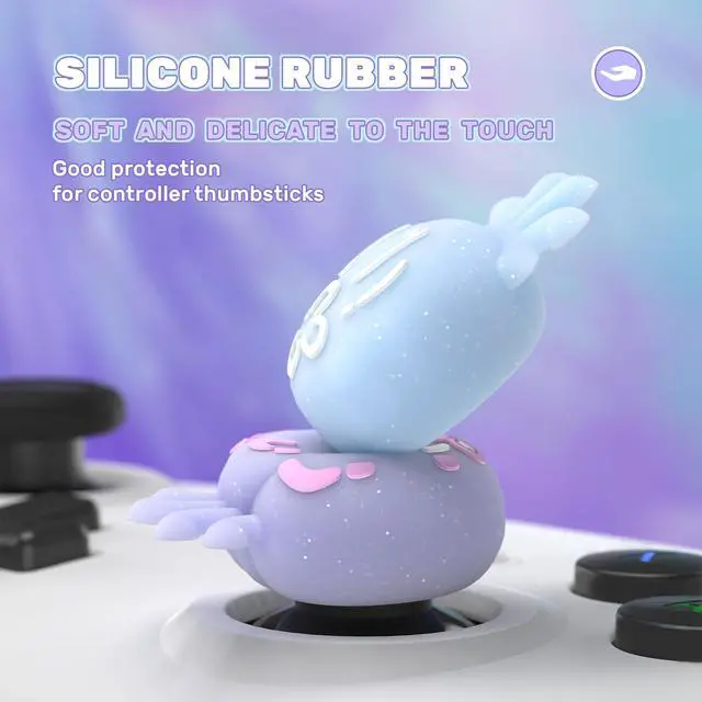 Alt view image 2 of 7 - Cute Universal Illuminated LED Thumbstick Grips for ps5, for ps4, Joystick Caps for Xbox Series X/S, for Xbox One, Switch Pro Controllers, Joystick Protection - Jellyfish Purple & Blue