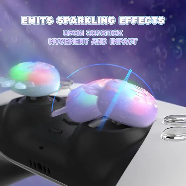 Alt view image 4 of 7 - Cute Universal Illuminated LED Thumbstick Grips for ps5, for ps4, Joystick Caps for Xbox Series X/S, for Xbox One, Switch Pro Controllers, Joystick Protection - Jellyfish Purple & Blue