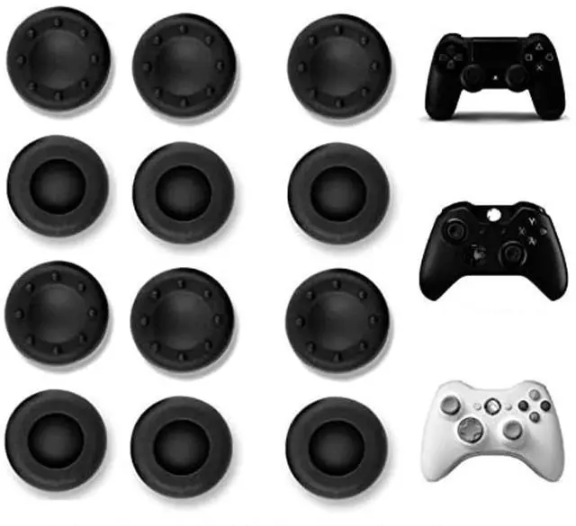 Main image of 12 Pack Universal Thumbstick Grips PS4 Thumb Grip Analog Stick Covers Joystick Controller Cap Silicone Precision Rubber for PS4 Xbox ONE Xbox 360 PS3 PS2 Pro Slim Lite Dualshock WII U Black