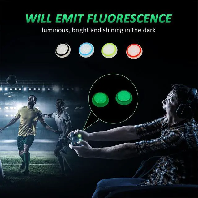 Alt view image 6 of 7 - 26 Pieces Replacement Thumb Grips Caps Cover Silicone Luminous Analog Controller Joystick Thumb Stick Cap Compatible with PS5 PS4 PS3 PS2 Xbox 360 Xbox One Controllers