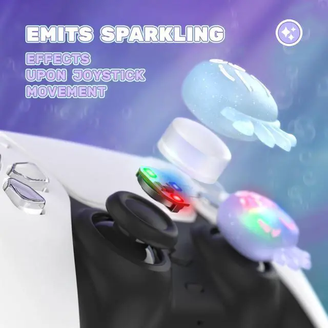 Alt view image 3 of 7 - Cute Universal Illuminated LED Thumbstick Grips for ps5, for ps4, Joystick Caps for Xbox Series X/S, for Xbox One, Switch Pro Controllers, Joystick Protection - Jellyfish Purple & Blue