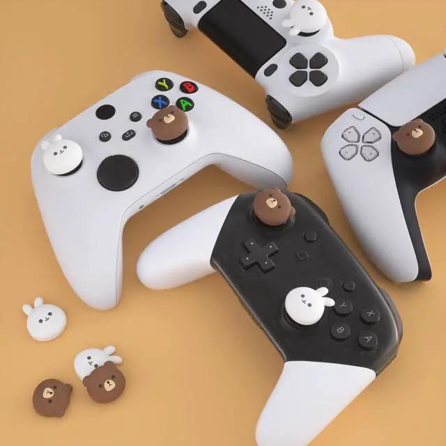 Alt view image 7 of 7 - Cute Thumb Grip Caps for ps5, Edge, ps4 Controller, Silicone Analog Stick Cover for Xbox Series X/S, Elite Series 2, Thumbstick Caps for Switch 2 Pro Controller - Chubby Bear & Smiley Bunny