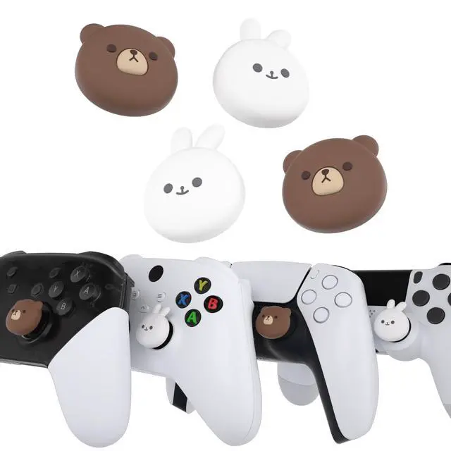 Alt view image 3 of 7 - Cute Thumb Grip Caps for ps5, Edge, ps4 Controller, Silicone Analog Stick Cover for Xbox Series X/S, Elite Series 2, Thumbstick Caps for Switch 2 Pro Controller - Chubby Bear & Smiley Bunny