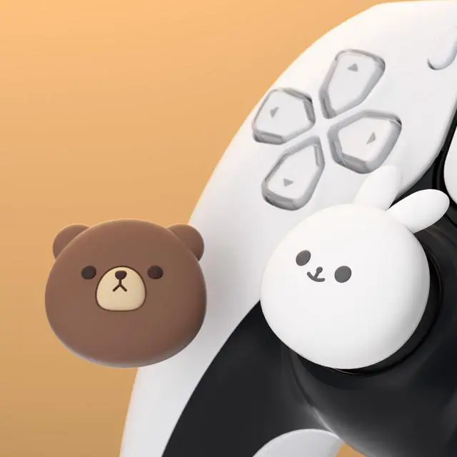 Alt view image 4 of 7 - Cute Thumb Grip Caps for ps5, Edge, ps4 Controller, Silicone Analog Stick Cover for Xbox Series X/S, Elite Series 2, Thumbstick Caps for Switch 2 Pro Controller - Chubby Bear & Smiley Bunny