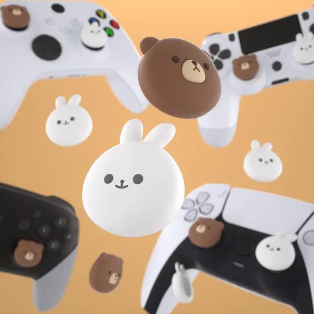 Alt view image 5 of 7 - Cute Thumb Grip Caps for ps5, Edge, ps4 Controller, Silicone Analog Stick Cover for Xbox Series X/S, Elite Series 2, Thumbstick Caps for Switch 2 Pro Controller - Chubby Bear & Smiley Bunny