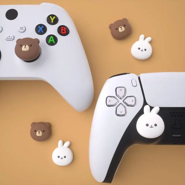 Alt view image 6 of 7 - Cute Thumb Grip Caps for ps5, Edge, ps4 Controller, Silicone Analog Stick Cover for Xbox Series X/S, Elite Series 2, Thumbstick Caps for Switch 2 Pro Controller - Chubby Bear & Smiley Bunny