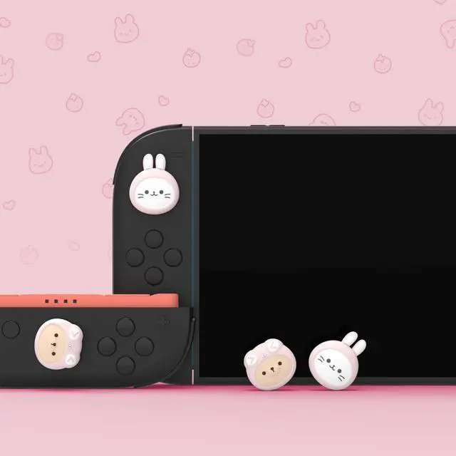 Alt view image 3 of 7 - Thumb Grips for Nintendo Switch 2 | Kawaii Silicone Joystick Caps (4-Pack) - Cute Accessories Animal Design Thumbstick Covers for Joycon 2 - Pink Cosplaying Kitten & Puppy