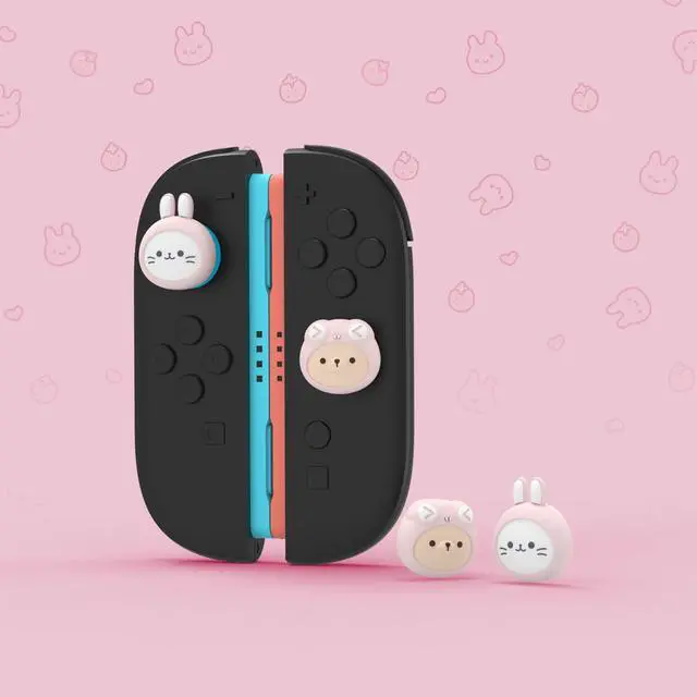 Alt view image 2 of 7 - Thumb Grips for Nintendo Switch 2 | Kawaii Silicone Joystick Caps (4-Pack) - Cute Accessories Animal Design Thumbstick Covers for Joycon 2 - Pink Cosplaying Kitten & Puppy