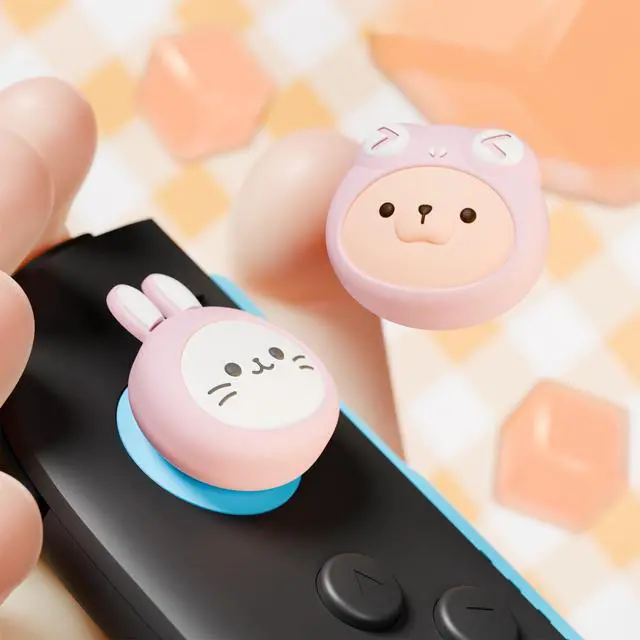 Alt view image 5 of 7 - Thumb Grips for Nintendo Switch 2 | Kawaii Silicone Joystick Caps (4-Pack) - Cute Accessories Animal Design Thumbstick Covers for Joycon 2 - Pink Cosplaying Kitten & Puppy
