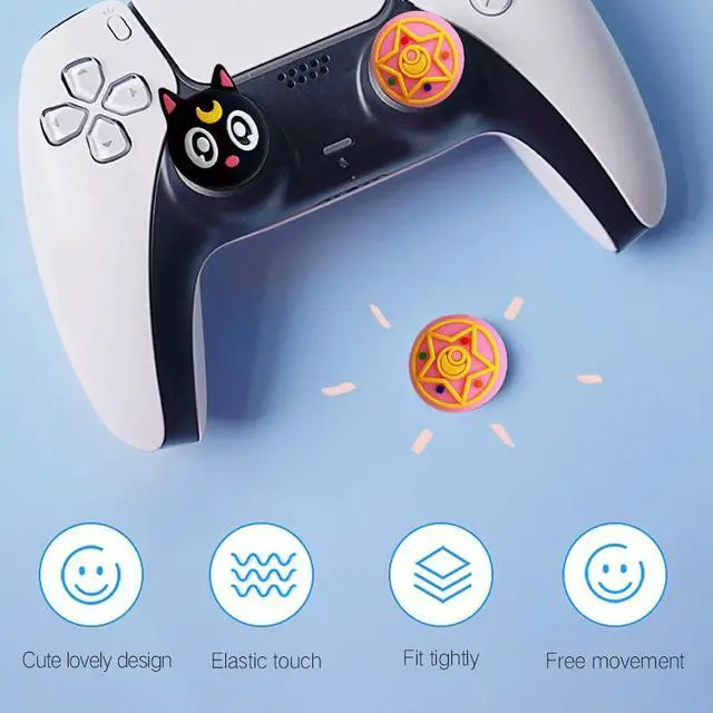 Alt view image 2 of 7 - 4 PCS Cute Thumb Grip Caps for PS5/PS4/Xbox One (Series X, S)/NS Switch Pro Controller, Magic Moon Analog Stick Grips Thumbsticks, Kawaii Silicone Joystick Button Covers (Luna)