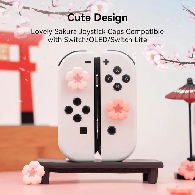 Alt view image 2 of 6 - 4PCS Silicone Joystick Thumb Grip Caps, Kawaii Cherry Blossom Joystick Cover Compatible with Switch/OLED/Switch Lite (Sakura)