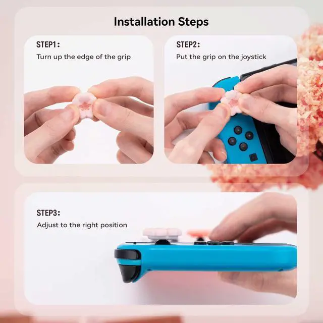 Alt view image 4 of 6 - 4PCS Silicone Joystick Thumb Grip Caps, Kawaii Cherry Blossom Joystick Cover Compatible with Switch/OLED/Switch Lite (Sakura)
