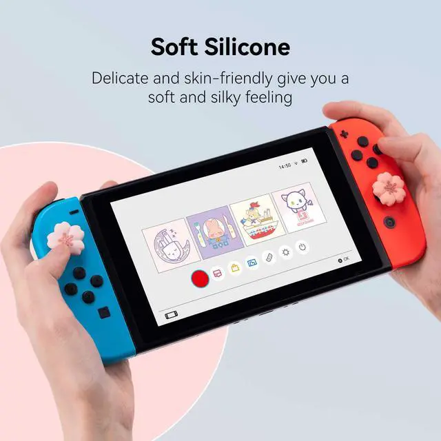 Alt view image 6 of 6 - 4PCS Silicone Joystick Thumb Grip Caps, Kawaii Cherry Blossom Joystick Cover Compatible with Switch/OLED/Switch Lite (Sakura)