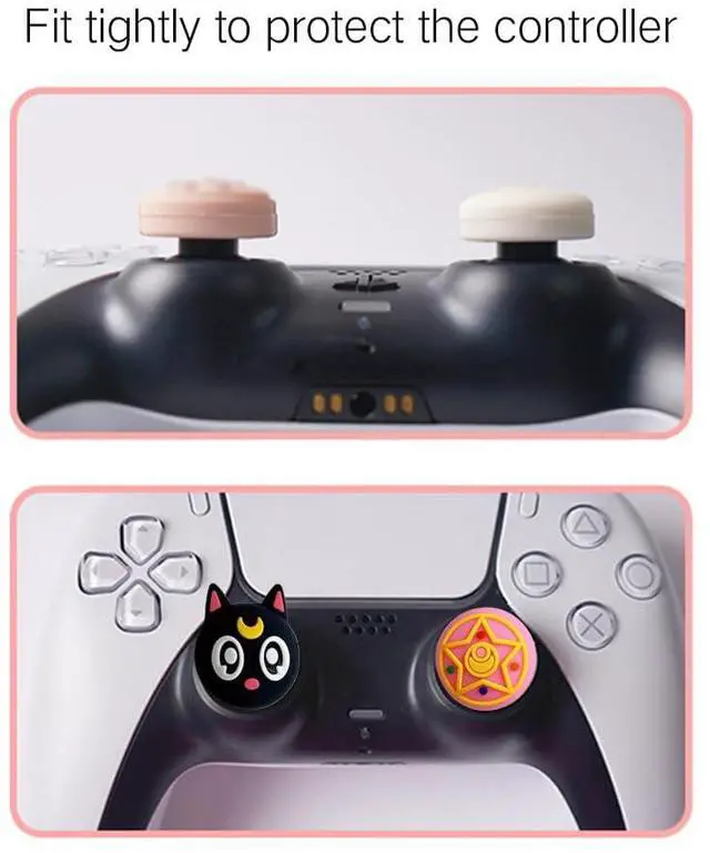 Alt view image 4 of 7 - 4 PCS Cute Thumb Grip Caps for PS5/PS4/Xbox One (Series X, S)/NS Switch Pro Controller, Magic Moon Analog Stick Grips Thumbsticks, Kawaii Silicone Joystick Button Covers (Luna)