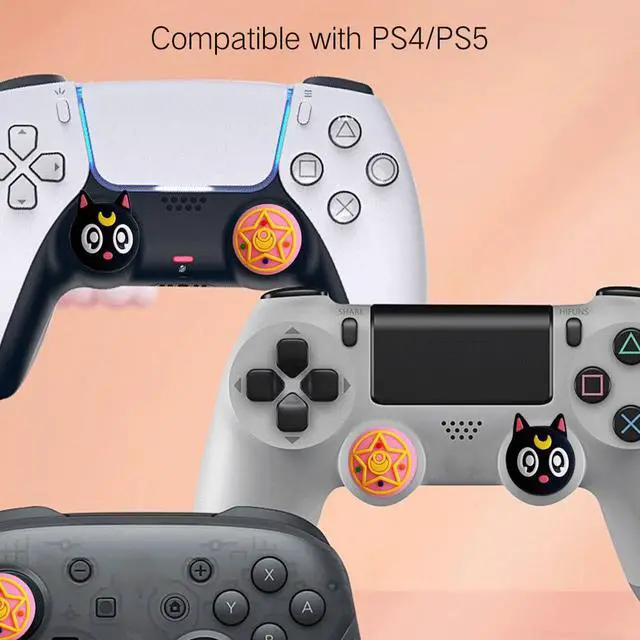 Alt view image 5 of 7 - 4 PCS Cute Thumb Grip Caps for PS5/PS4/Xbox One (Series X, S)/NS Switch Pro Controller, Magic Moon Analog Stick Grips Thumbsticks, Kawaii Silicone Joystick Button Covers (Luna)
