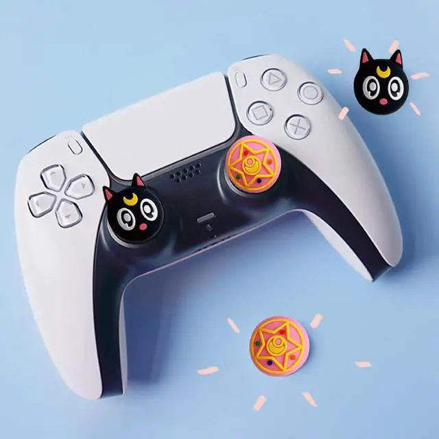 Alt view image 7 of 7 - 4 PCS Cute Thumb Grip Caps for PS5/PS4/Xbox One (Series X, S)/NS Switch Pro Controller, Magic Moon Analog Stick Grips Thumbsticks, Kawaii Silicone Joystick Button Covers (Luna)