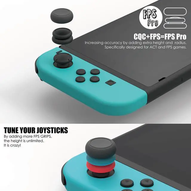 Alt view image 6 of 7 - CQC and FPS Thumb Grips Set Joystick Cap Analog Stick Cap for Nintendo Switch Joy-Con Controller - Black, 3 Pairs (6pcs)
